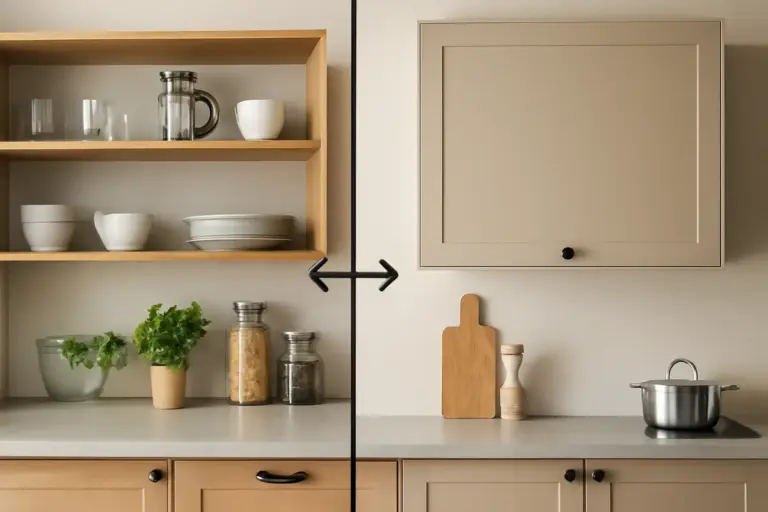 Scaffali a giorno o chiusi per la cucina? Criteri pratici per scegliere e tenere tutto in ordine